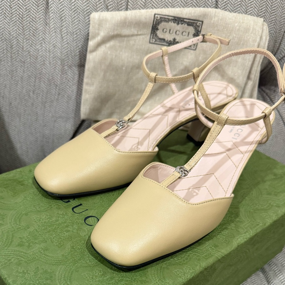 Gucci Charlotte Nappa Beige Slingback Women's Heels